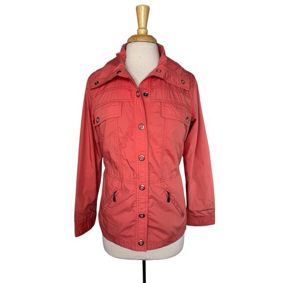 CHICOS Utility Jacket in Salmon Pink Size Medium (1) Cotton Lined Snaps Pockets - Picture 1 of 11